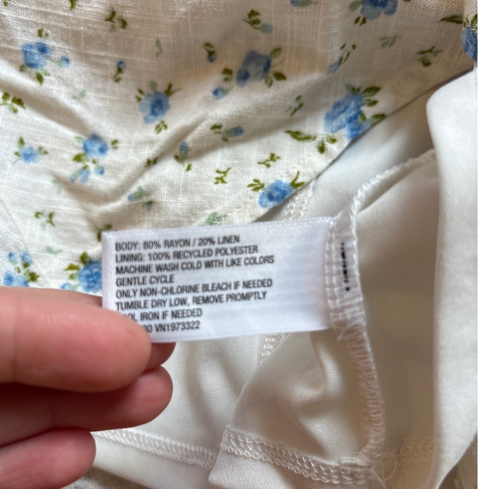 Wild Fable Midi Dress Womens White Blue Floral Linen Blend Cottagecore SIZE 2 - Picture 6 of 6